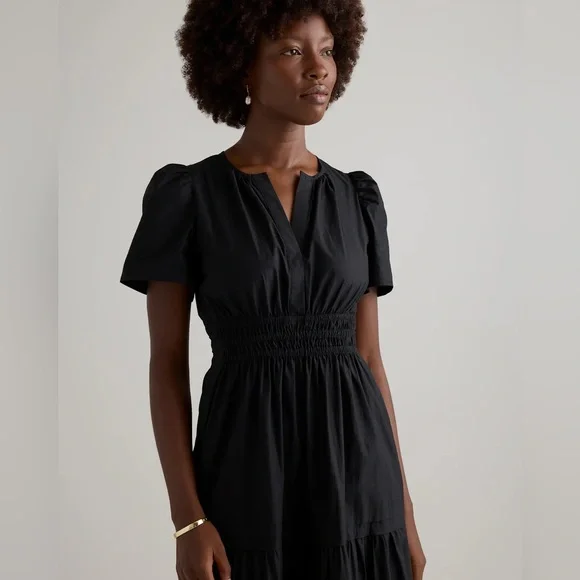 QUINCE 100% Organic Cotton Poplin Tiered Maxi Dress Black Size Small - Picture 3 of 14